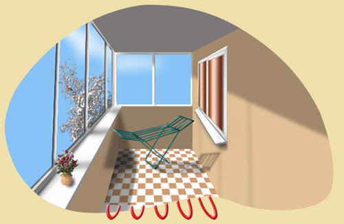 نصنع أرضية دافئة على الشرفة ولوجيا على سبيل المثال من أنظمة الأشعة تحت الحمراء والكابلات