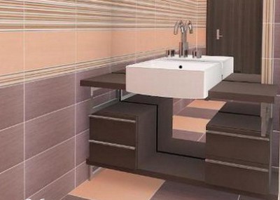Pilkai ruda spalva vonios kambario interjere