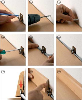 Fixing baseboards to clips