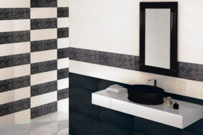 Σχεδιασμός πλακιδίων για τουαλέτα: ασπρόμαυρη διακόσμηση φωτογραφίας