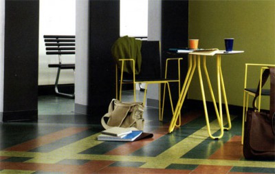 Original coatings can be created from pieces of multi-colored linoleum
