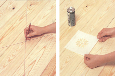 Teken de vloer op ongeveer vierkanten en bevestig het sjabloon