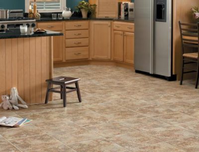 The surface of linoleum can copy any materials, including ceramic tiles
