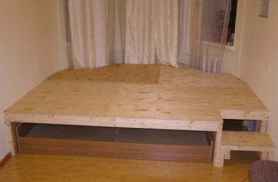 Podiet är mantlat med slitstarkt arkmaterial, till exempel 20 mm tjock plywood