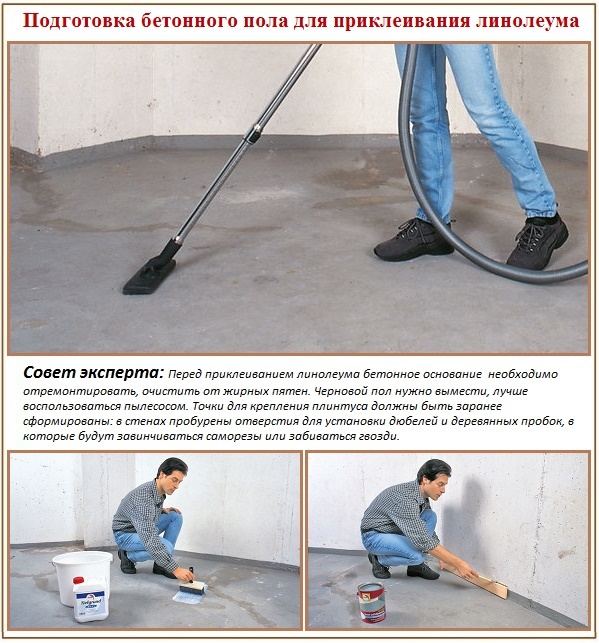 Kā sagatavot betona grīdu pirms linoleja līmēšanas