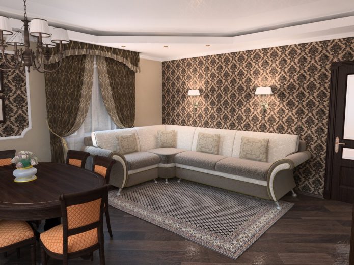 Vardagsrum med grått laminat i klassisk stil