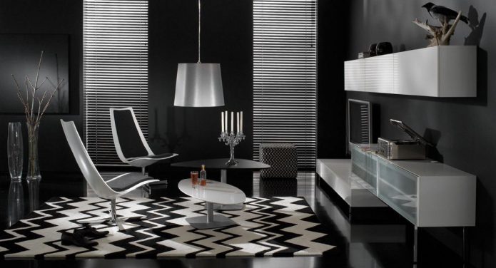 Istabas dizains melnbaltā krāsā