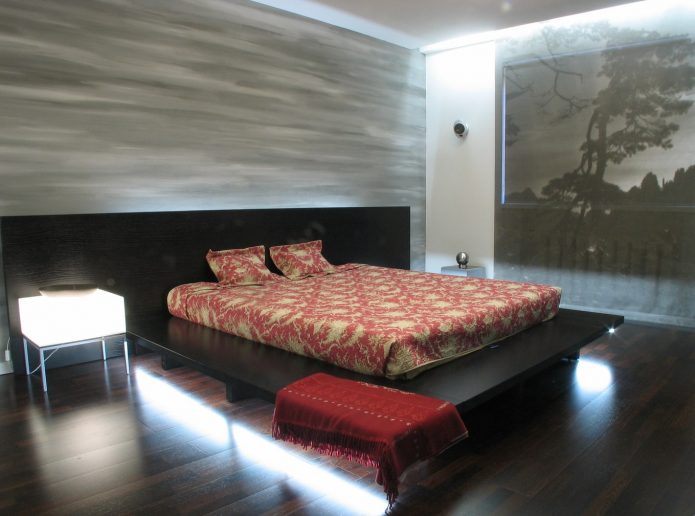 Dormitorio de estilo minimalista oscuro