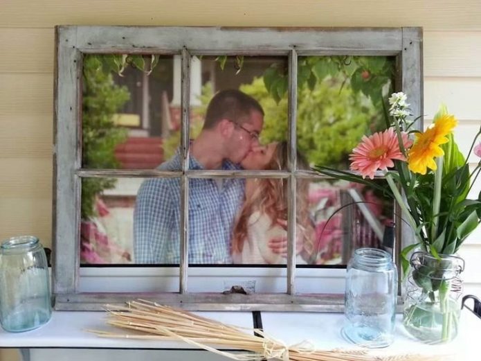 Wooden frame photo collage