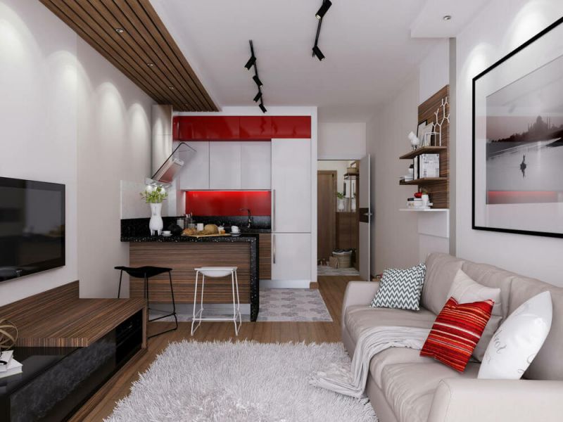 Anordnung eines Studio-Apartments: wie man Möbel arrangiert