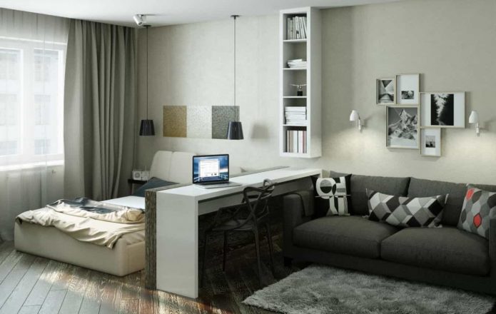 Møbler arrangement i en-værelses lejlighed