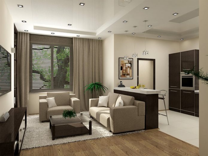 Furniture arrangement in a one-room apartment