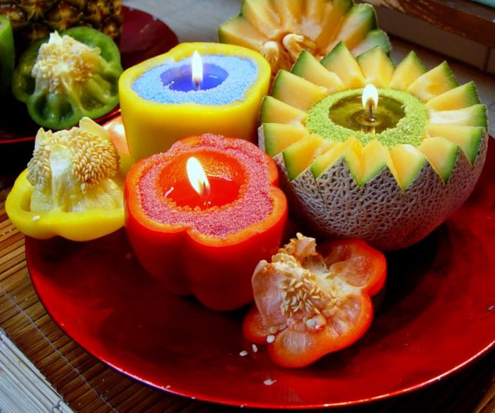 Candlesticks made of fruits and vegetables