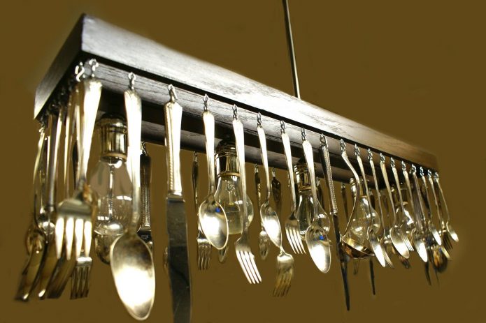 Homemade chandelier made of spoons and forks