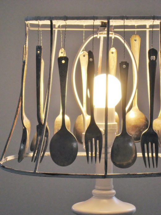 Table lamp shade made of forks and spoons
