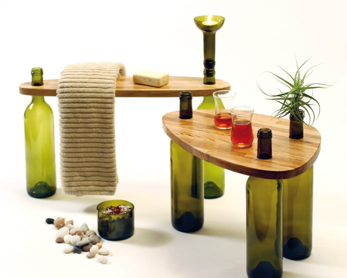 Coffee table with bottle legs