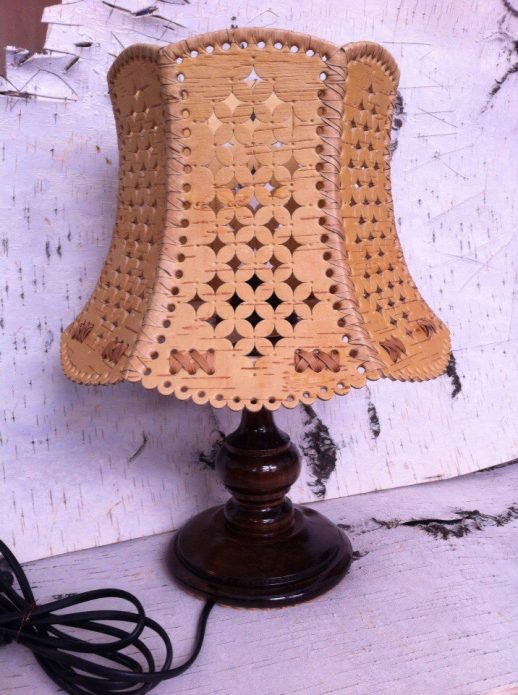 carved birch bark lamp