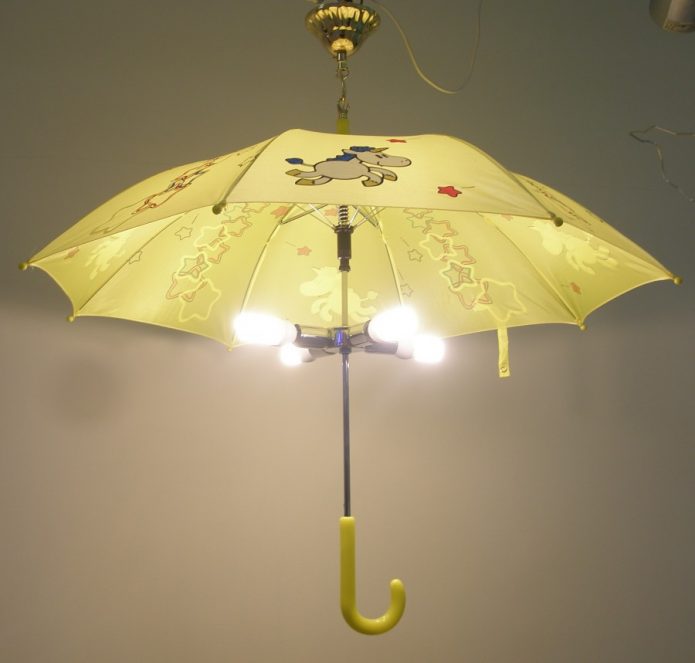 Lampe fra en paraply i et børneværelse