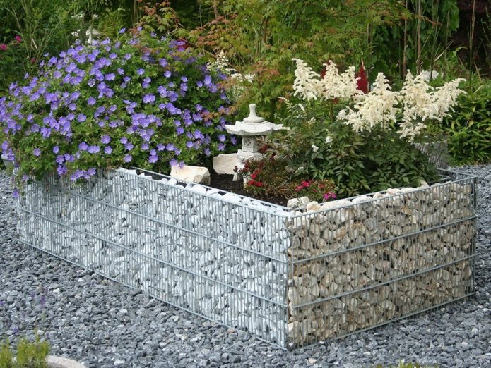 Border of flower beds from gabions