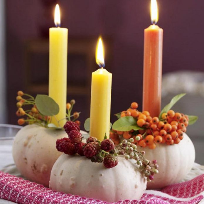 Autumn decor of tall candles