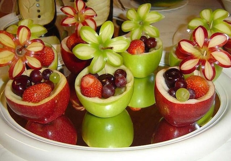Idea asli untuk menggunakan buah-buahan dan sayur-sayuran untuk kreativiti rumah: cadangan dan gambar