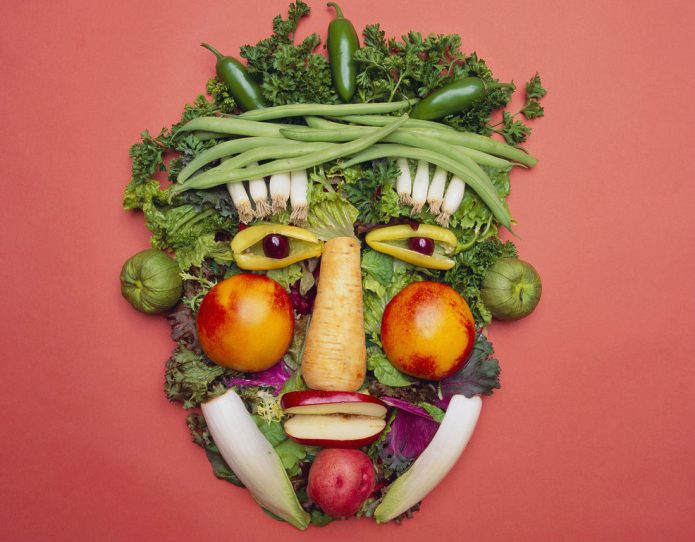 Decoratief paneel van groenten, fruit en kruiden