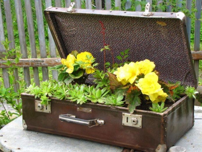 Łóżko kontenerowe na wsi ze starej walizki