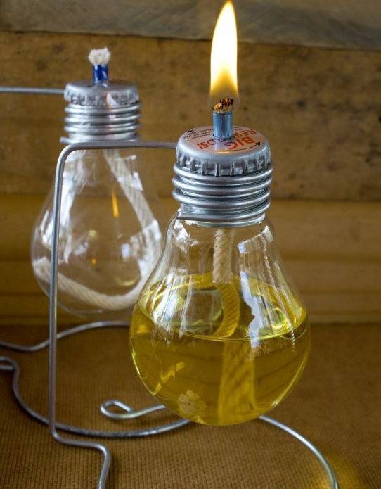 Oil lamps from old bulbs