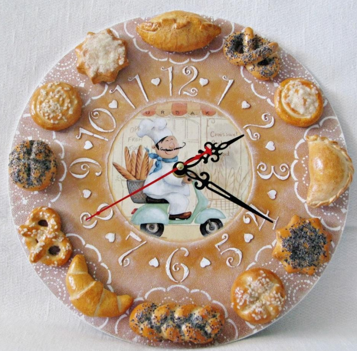 Clock decorated with bread products