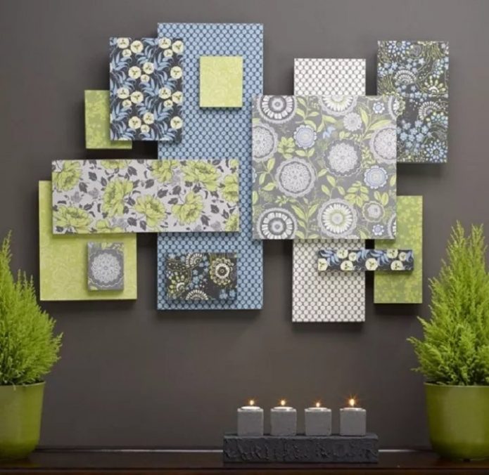 Espectacular collage de papel tapiz en la sala de estar